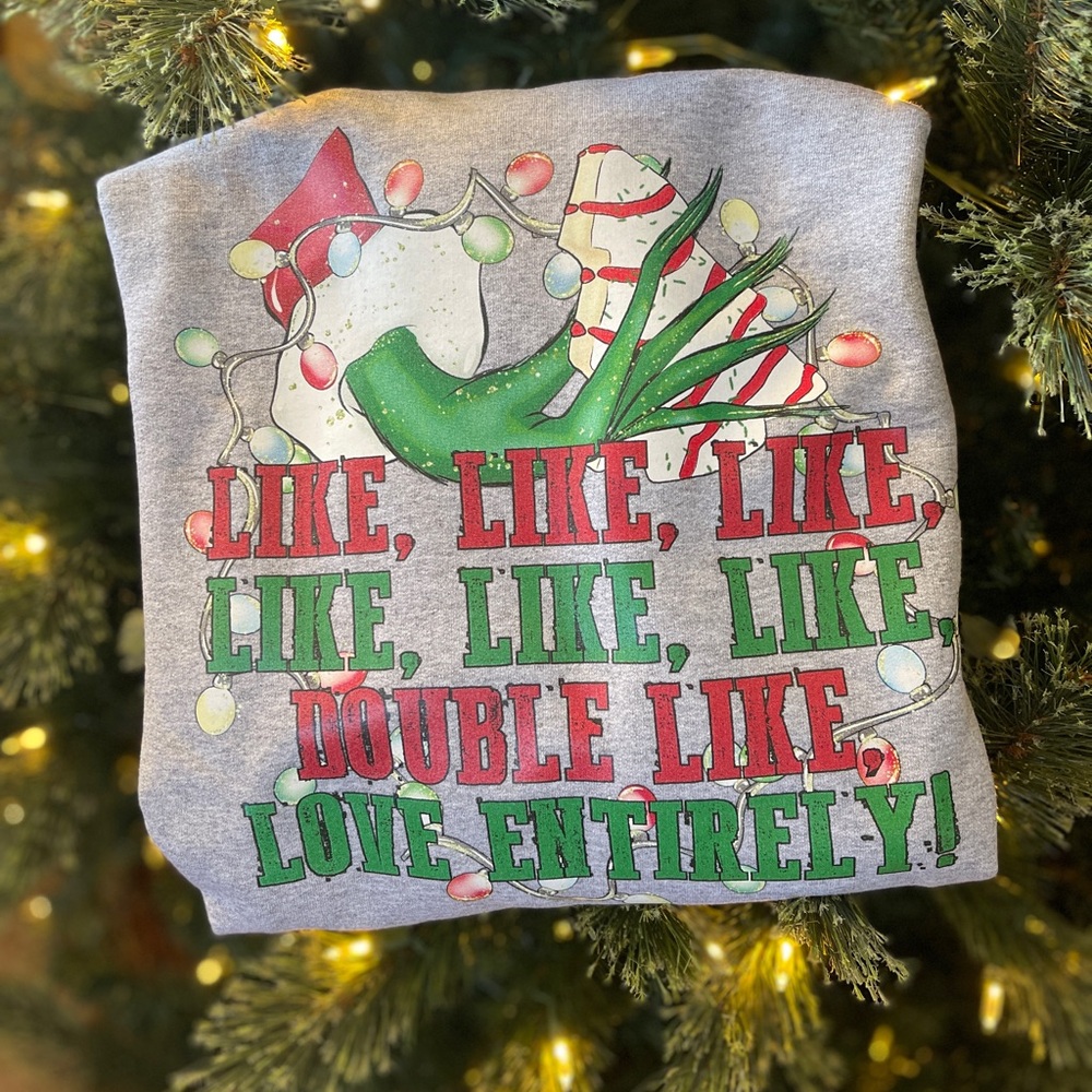 Grinch and Christmas tree cake sweatshirt